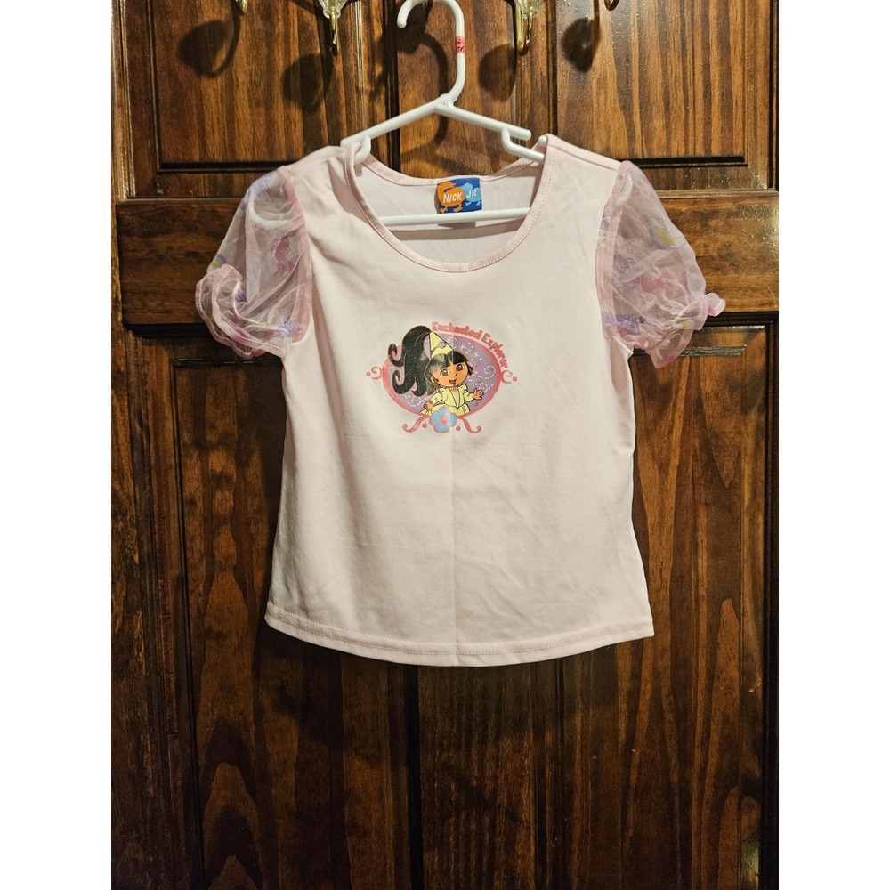 Nick Jr Dora The Explorer Shirt 5T Sheer Bubble Sleeve Pink Y2k 2005 Enchanted